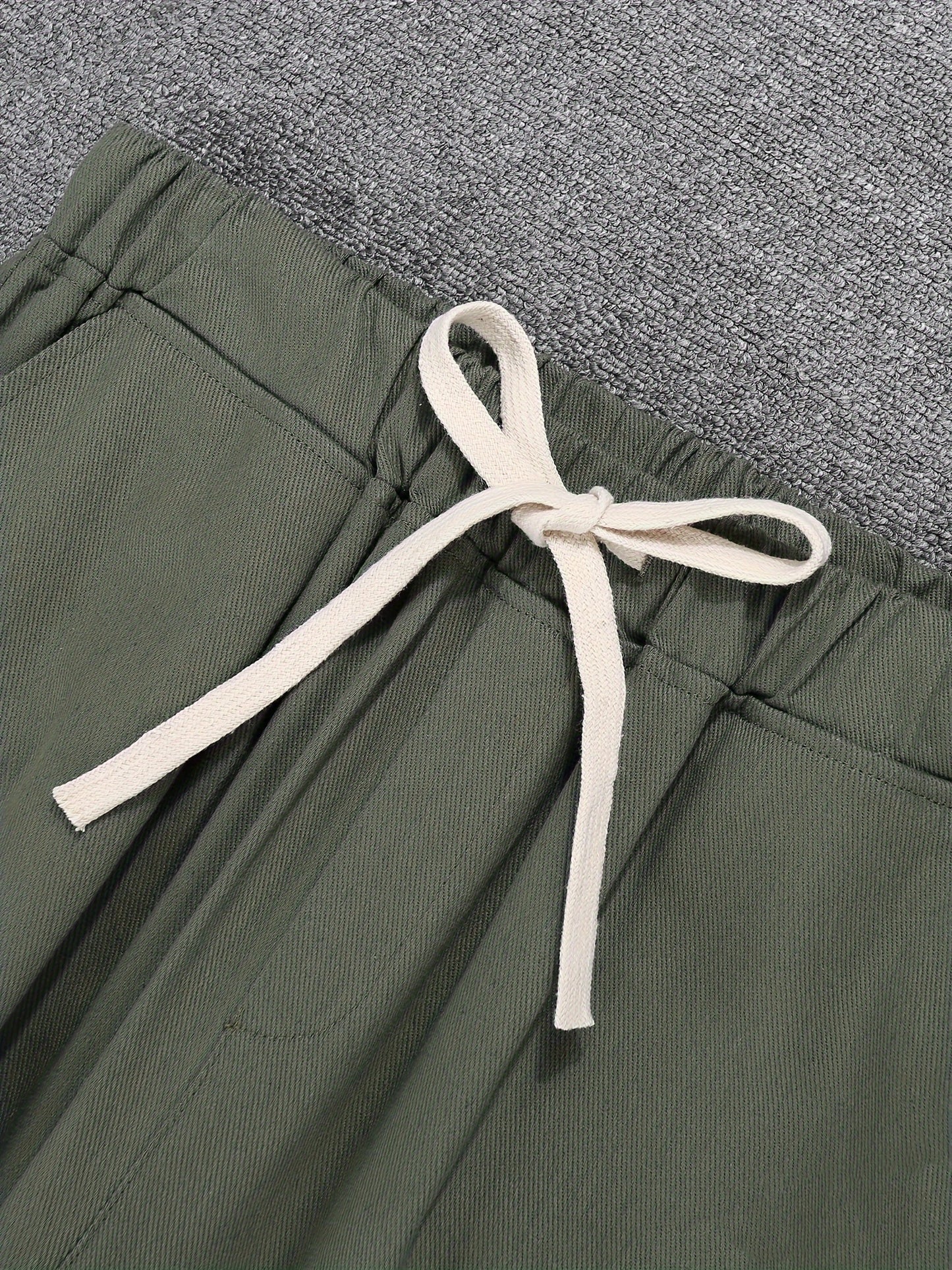Men's Casual Tapered Trousers Solid Drawstring Casual Long Loose Cotton Blend Pants Streetwear For Men